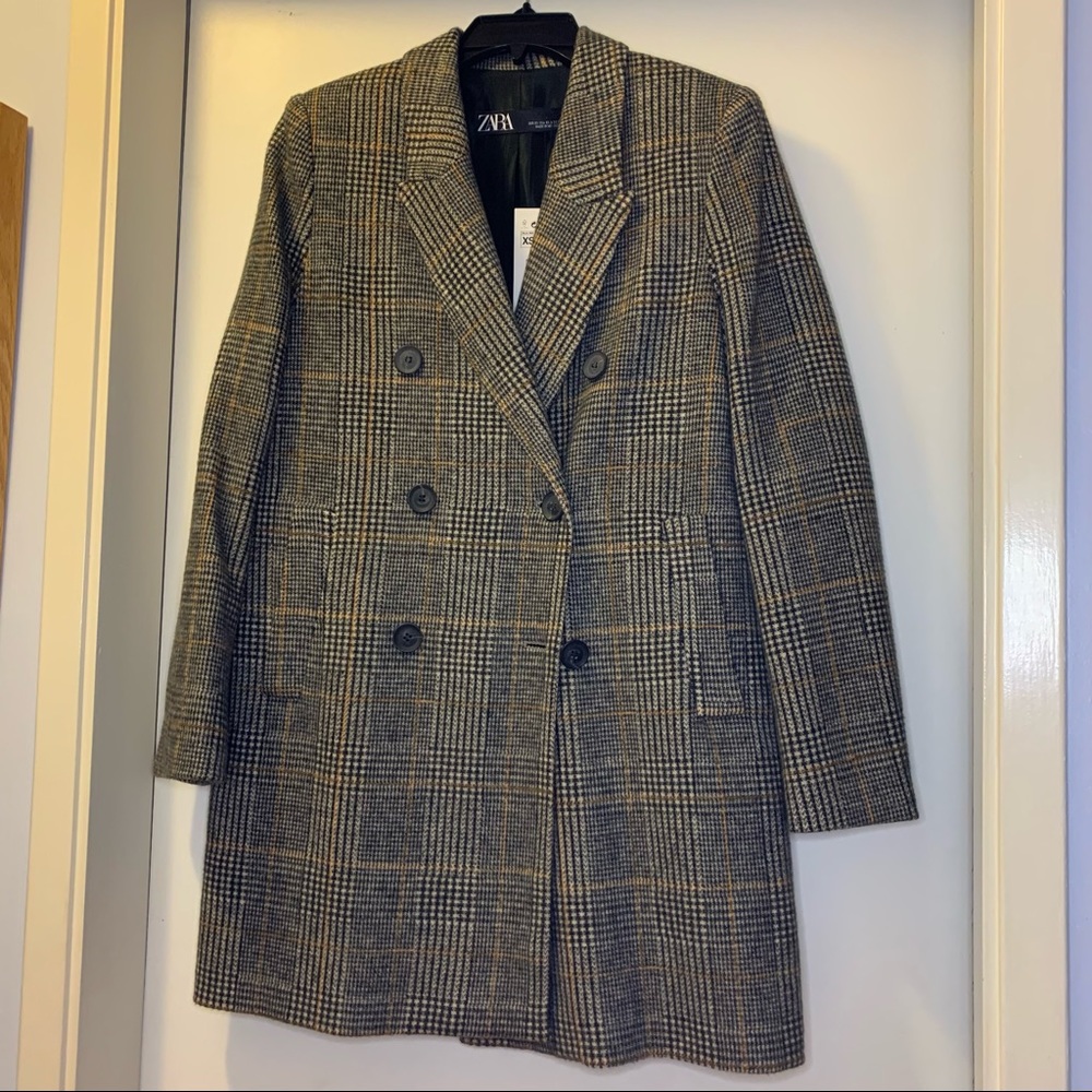 ZARA | 3/4 Length Glen Check Overcoat